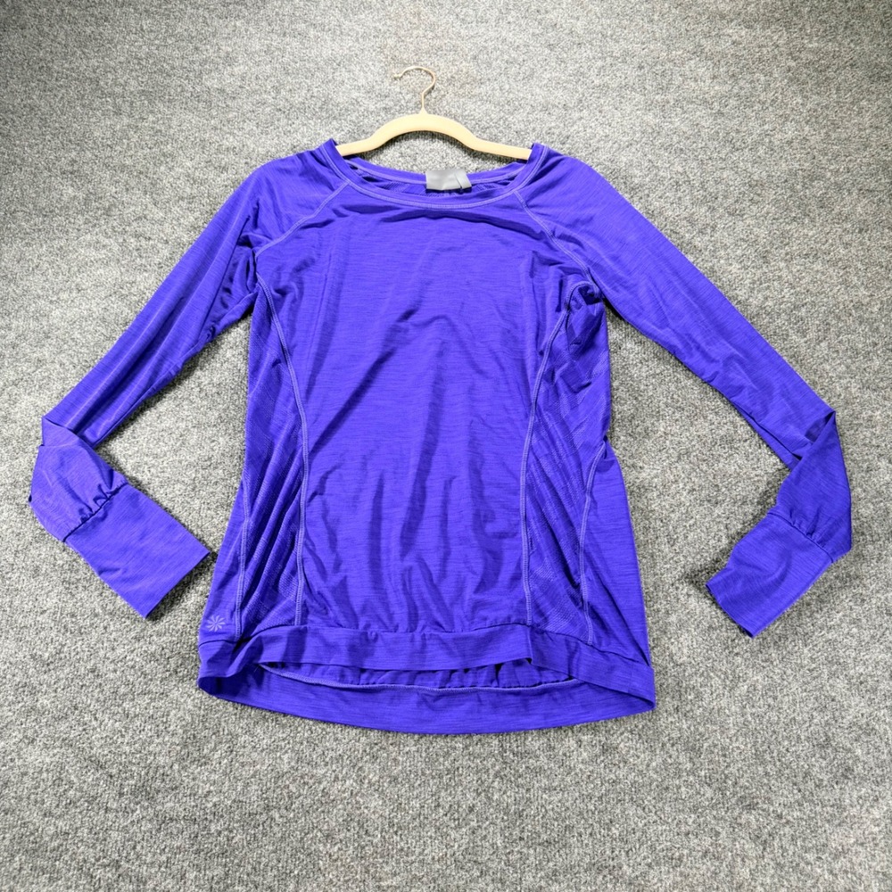 Athleta Long Sleeve Mesh Workout Top Thumbhole Purple Activewear XS Womens Yoga